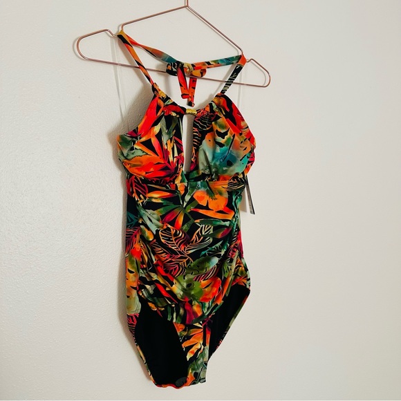 New Ralph Lauren High-Neck Tummy-Control One-Piece Swimsuit Floral Boho - Picture 6 of 7